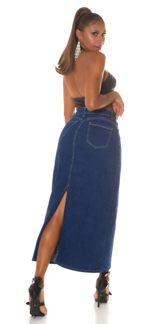 Highwaist Maxi Denim Skirt with Slit Blue